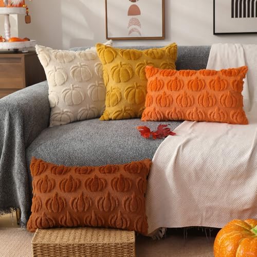 DFXSZ Fall Pillow Covers 16x16 2Pcs Yellow Pumpkin Fall Decoration for Home - Image 4