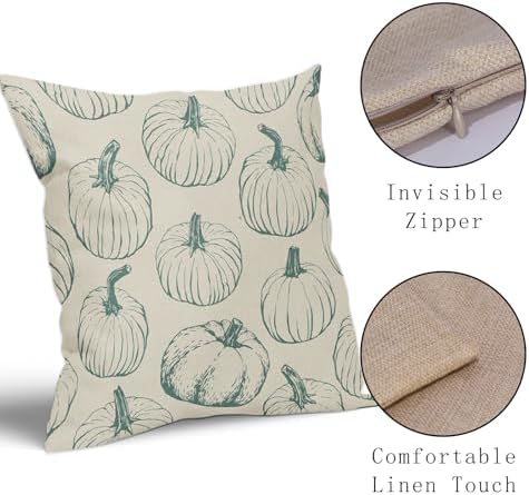 Light Blue Pumpkin Fall Pillow Covers 16x16 Set of 2 Autumn Themed Thanksgiving Harvest Print Decorative Throw Pillows Outdoor Farmhouse Pillowcases Cushion Case Seasonal Decor for Couch Sofa Bed - Image 4