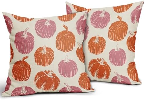 Pink Orange Pumpkin Fall Pillow Covers 24x24 Set of 2 Autumn Harvest Print Thanksgiving Decorative Throw Pillows Outdoor Farmhouse Cushion Case Seasonal Decor for Couch Sofa Bed - Image 2