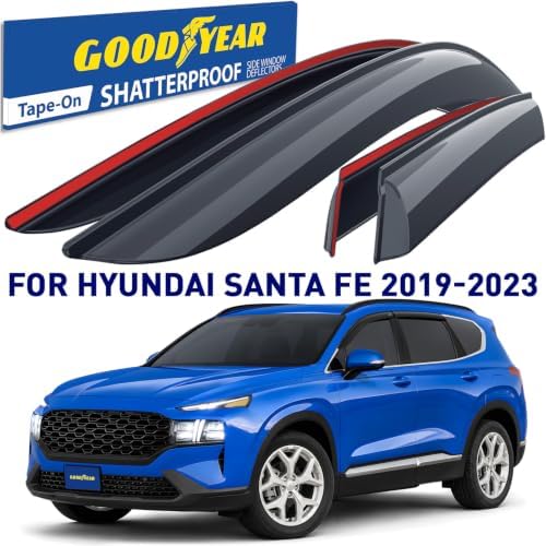 Goodyear Shatterproof Window Deflectors for Hyundai Santa Fe 2019-2023, Tape-on Rain Guards, Window Visors, Vent Deflector Visor, Car Accessories, 4 pcs. - GY008904