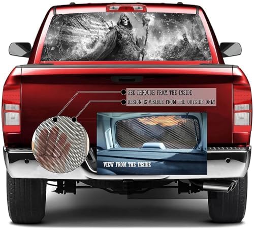 Retro Magical Skull Truck Back Window Graphics Decals, American Flag Grim Reaper Universal See Through Rear Window Vinyl Wrap Full Window Decals for Trucks SUV 66 x 22 inch