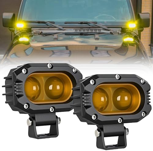 Nilight LED Pod Light 48W 4 Inch 2 PCS Yellow Spot Beam Driving Lights LED Pods IP67 Waterproof Auxiliary Offroad Lighting for Truck Tractor SUV ATV UTV Golf Cart Boat Motorcycle Dirt Bike