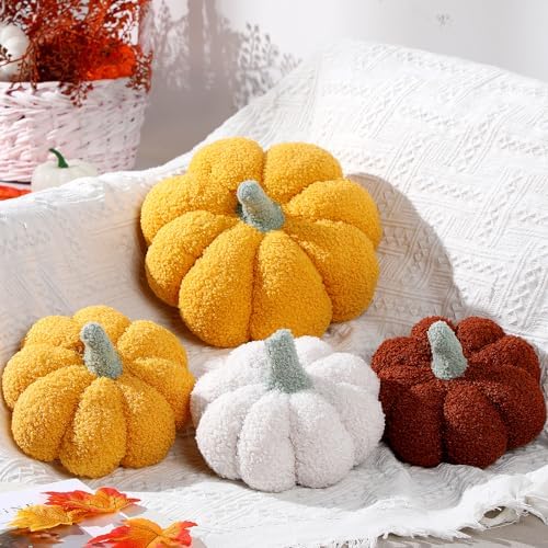 Kajaia 4 Pcs Pumpkin Pillow Fall Decor Thanksgiving, Retro Color by Kajaia
