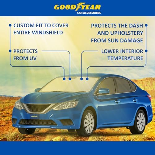 Goodyear Foldable Windshield Sunshade for Nissan Sentra 2013-2019, Car Accessories, Sunshade Cover, Sun Shade Car Windshield, Window Sun Blocker - GY008278