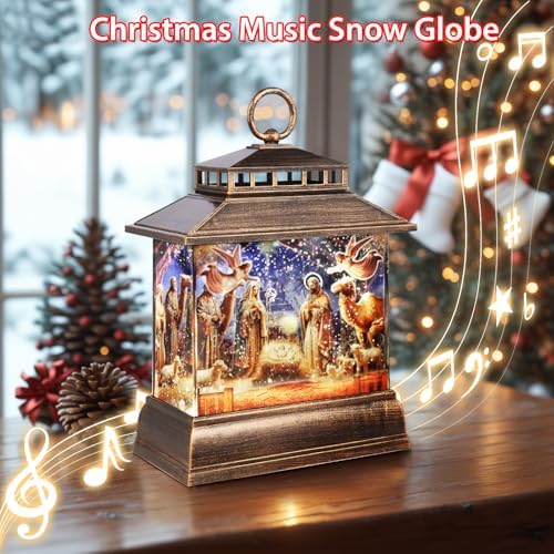 Christmas Snow Globe Lantern Water Glittering Lantern with 8 Songs & 6H Timer Romote Control Christmas Snow Globes USB & Battery Operated for Christmas Festival Decorations Gifts (Nativity) - Image 5