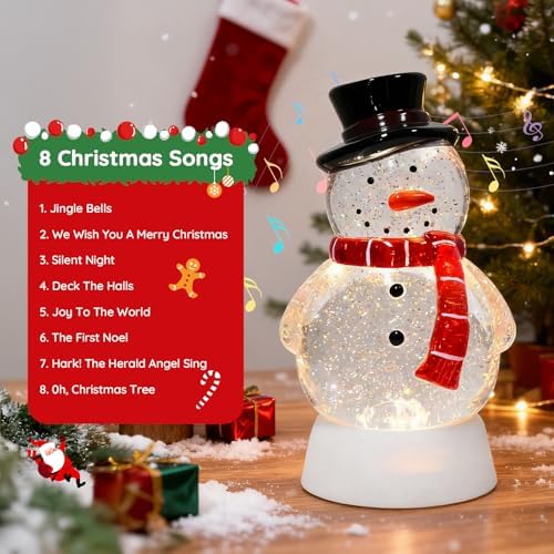 Christmas Snow Globe Snowman Lighted Musical Glitter Globe Battery Operated or USB Powered with Timer Water Glittering Snowing Globe for Christmas Party Home Table Decorations Gifts (Snowman) - Image 3