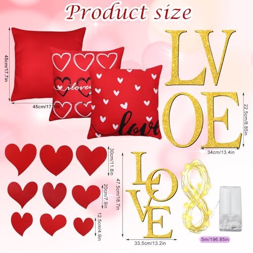 HunnmingRe 17 Pcs Valentines Day Decoration Tree Ornament Extra Large Love Tree Topper Valentine Pillow Cover Romantic Wood Heart Ornament Picks Red for Wedding Holiday Party Anniversary Decor - Image 2