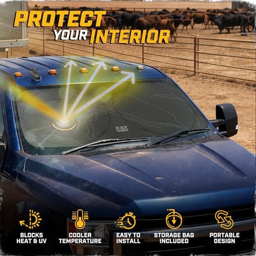 Windshield Sun Shade for Ford F-350 2015-2020, Foldable Front Window Sunshade, UV Heat Blocker, Interior Protection Sun Shield, Keeps Truck Cab Cool, Heavy-Duty Truck Accessory - Charcoal