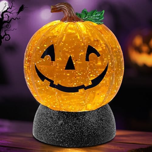 Halloween Snow Globe Lantern Pumpkin Lighted Halloween Snow Globes Battery Operated or USB Powered with 6H Timer Musical Snow Globe Glitter for Spooky Party Home Table Decorations (Pumpkin) by Xyvoxme