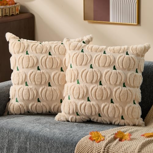 DFXSZ Fall Pillow Covers 20x20 2Pcs Beige Green Pumpkin Fall Decorations by DFXSZ