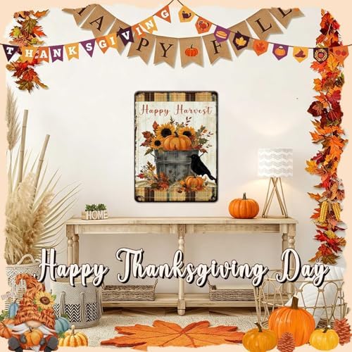 Thanksgiving Day Vintage Tin Sign Happy Harvest Metal Wall Art for Entryway Hotel Studio Fram Living Room 12x16Inch - Image 5