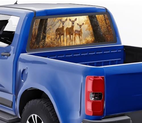 Beautiful Deer Rear Window Decal Wrap Graphic, Modern Fall Forest Nature Animal Rustic Vinyl Window Film Truck Back Window Decals,Pickup Trucks Back Window Stickers 66 x 22 inch