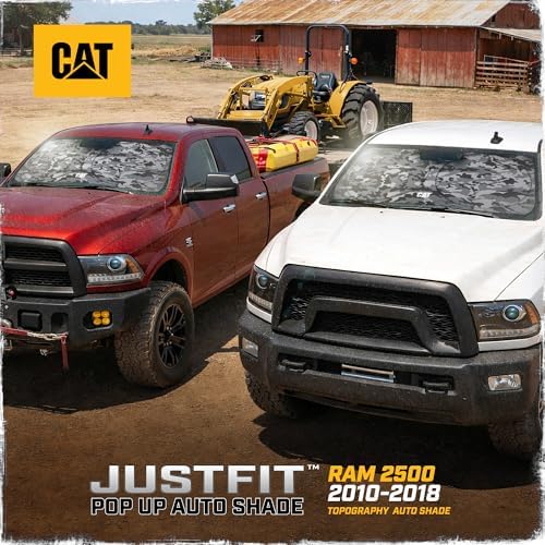 Windshield Sun Shade for Ram 2500 2010-2018, Foldable Truck Sunshade, UV Heat Blocker, Front Window Sun Shield, Interior Protection, Keeps Cab Cool, Heavy Duty Truck Accessory - Gray Camo