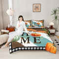 Homewish Fall Pumpkin Bedding Set Full Size Rustic Farm Botanical Comforter Set 3Pcs Kids Girls Women Boys Bedroom Decor Colorful Stripes Graffiti Quilt Set Black White Grid Duvet Insert,2 Pillowcase by Homewish