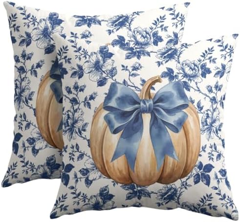 Fall Pumpkin Pillow Covers 16x16 Set of 2 Porcelain Highly Absorbent by Unknown