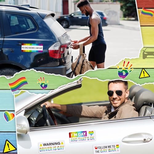 12 Pcs Funny Gay Car Magnets Bumper Prank Rainbow, Minimalist
