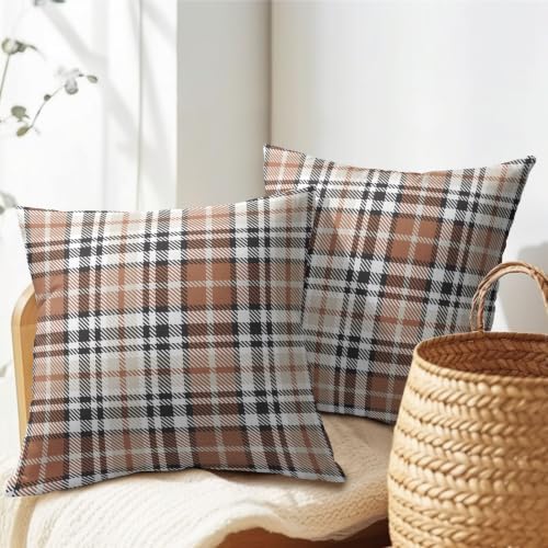 Christmas Plaid Pillow Covers 20x20 Set of 2 Brown Highly Absorbent - Image 7