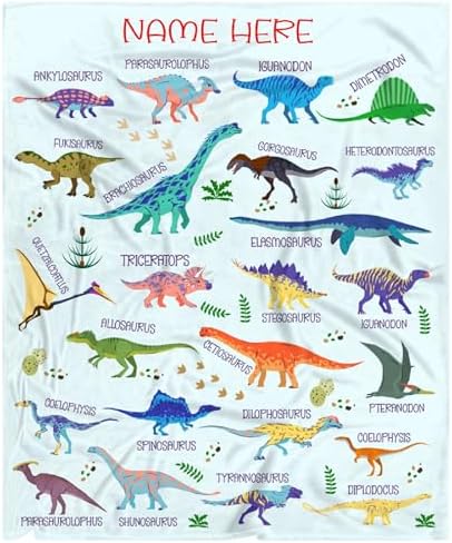 Types of Dinosaur Custom Name Blanket Gifts for Girls Boys Women - Super Soft Cozy Warm Throw Sheet for Couch Bed Sofa Office Decor All Season 40"x50" for Kids by Nairatmya