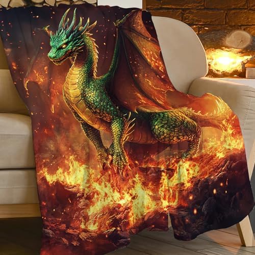 Dragon Blanket Mythical Fire Dragon Throw Blankets Fantasy Print Cozy Fleece Flannel Stuff Plush Lightweight Bedding Lover Gifts for Men Women Adults for Couch Sofa Bed Decor 50"X60" - Image 6