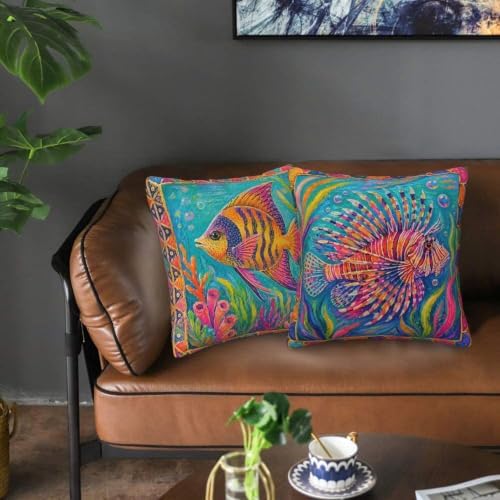 Colorful Lionfish Throw Pillow Covers 18x18 inch Set of 2 - Image 6
