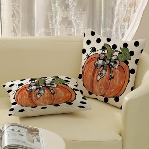 Fall Pillow Covers 24x24 Set of 2 Pumpkin Maple Leaves and Polka Dot Fall Decor Pillowcase Linen Autumn Thanksgiving Decorative Outdoor Throw Pillow Covers Farmhouse Cushion Case for Couch Home - Image 4