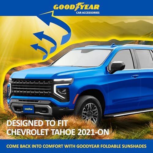 Goodyear Foldable Windshield Sunshade for Chevrolet (Chevy) Tahoe 2021-2026, SUV car Accessories, Sunshade Cover, Sun Shade Car Windshield, Window Sun Blocker - GY008221