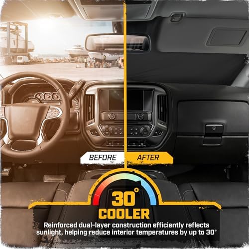 Windshield Sun Shade for GMC Sierra 2500 2015-2019, Foldable Front Window Sunshade, UV Heat Blocker, Interior Protection Sun Shield, Keeps Truck Cab Cool, Heavy-Duty Truck Accessory - Beige