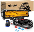 Nilight Led Light Bar 12 Inch Amber 300W Spot Flood Combo Waterproof Triple Rows Off Road Fog Light with 5Pin Rocker Switch Wiring Harness Kit-1 Lead