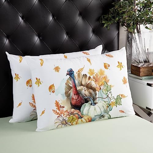 Pillow Covers 24x36 Inch - Body Thanksgiving Watercolor Turkey with Pumpkins White Soft Brushed Microfiber Pillowcases with Hidden Zipper Closure Bed Pillow Shams for Bedroom Sofa Car - Image 4