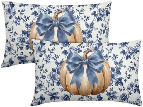 Fall Pumpkin Pillow Covers 12x20 Set of 2 Porcelain Highly Absorbent by Unknown