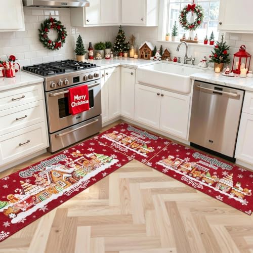 U'Artlines Christmas Kitchen Rugs and Mats Set of 3, Gingerbread Snowflake - Image 4