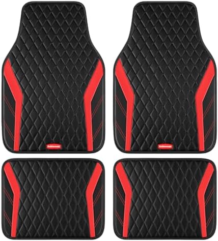 Rubbermaid Car Floor Mats, 4-Piece All Weather Floor Mats Set for Cars, SUVs & Trucks, Waterproof Heavy Duty PVC Automotive Floor Liners, Anti-Slip Front & Rear Mats, Red