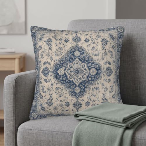 Blue Boho Throw Pillow Covers 16x16 Set of 2, Ethnic Design Carpet Pattern - Image 2