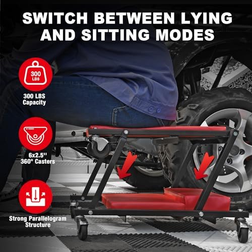 Big RED 36" Rolling Foldable Automotive Creeper， Car Creeper, 2-in-1 Garage Shop Creeper for Auto Repair, 300 Lbs Capacity, Red，TAM6505RR Torin - Image 6