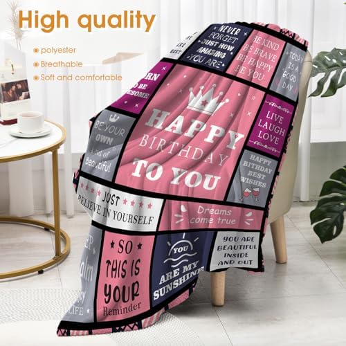 Happy Birthday Blanket for Grils Women, Best Wishes Inspirational Birthdays Gifts for Mom Sister Bestie,Bday Present Decorations for Bed Sofa Couch 50"x60" - Image 4