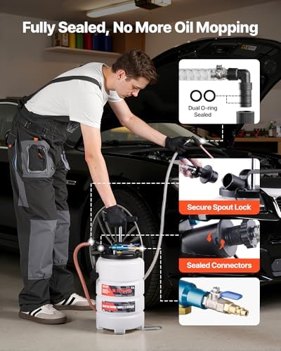 VEVOR Fluid Extractor, 9.5 L Capacity, Pneumatic/Manual Vacuum Oil Extractor Pump with 59 in Long Horse & Three 47 in Extension Tubes, Oil Change Pump with PE Tank for Cars, Lawn Mowers, Boats - Image 2