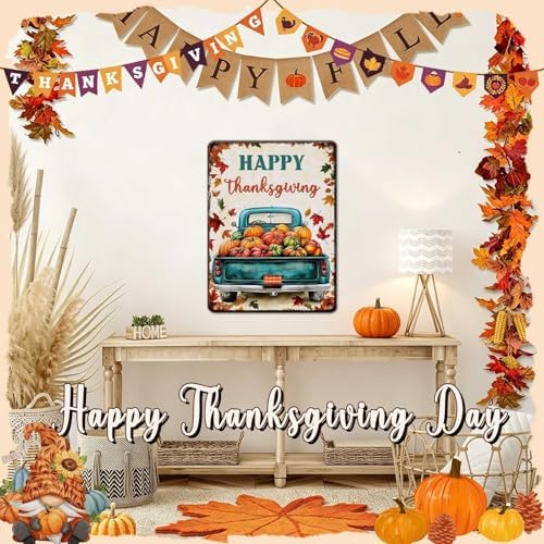 Pumpkin Car Vintage Tin Sign Happy Thanksgiving Metal Wall Decor for Studio Mall Living Room Dining Room 12x16Inch - Image 5