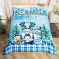 Merry Christmas Kids Duvet Cover Set Twin Size,Cartoon Santa Claus Snowman Snowflake Bedding Set,Girls Boys Adults Room Decor,Geometric Grids Pine Comforter Cover,Blue Cute Quilt Cover,1 Pillowcase by Manfei