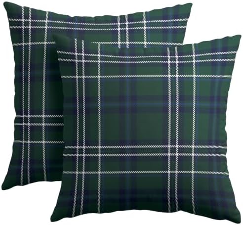 Christmas Throw Pillow Covers 18x18 Set of 2 Winter Gark Green Plaid - Image 2