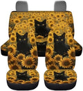 Black Cat Sunflower Print Print 4pcs Car Seat Covers Universal Bucket Seat Covers with Front Rear Split Bench Protector Covers Fits for Most Sedan Truck Auto Interior Accessories