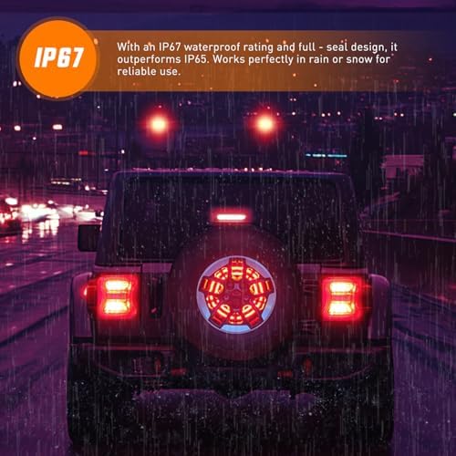 Nilight Spare Tire Brake Light Red LED Ring for 2018-2026 Jeep Wrangler JL
