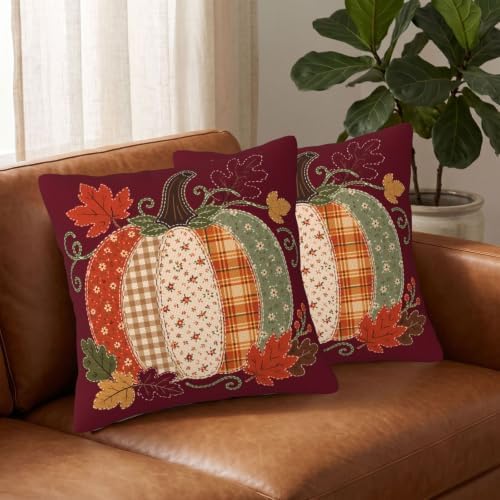 Fall Pumpkin Pillow Covers 18x18 Set of 2 Rustic Thanksgiving Harvest Decor - Image 3