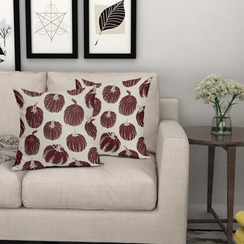 Burgundy Red Pumpkin Fall Pillow Covers 18x18 Set of 2 Autumn Harvest Print Thanksgiving Decorative Throw Pillows Outdoor Farmhouse Cushion Case Seasonal Decor for Couch Sofa Bed - Image 7