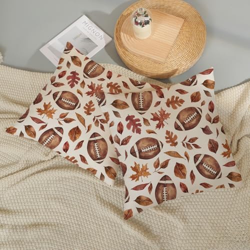 Fall Pillow Covers 24x24 Set of 2 Orange Maple Leaf Football Pillow Cases Autumn Thanksgiving Outdoor Fall Decoration Throw Pillows Holiday Farmhouse Linen Cushion Case for Couch Home Decor - Image 6