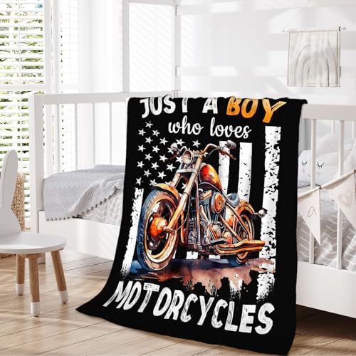 Motorcycle Gifts for Boys Men - 30x40 Inches Cool Throw Blanket for Kids Motorbike Lovers Motorcycle Riders - Black Soft Fuzzy Car Blankets for Lap Couch Sofa Bed Travel - Image 5
