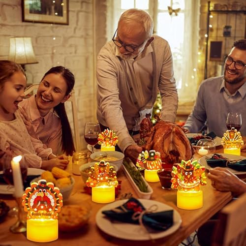 6 PCS Turkey Tea Lights Candles Thanksgiving Table Decorations, LED Flameless Tealight Candles Battery Operated Thanksgiving Decorations Centerpieces Turkey for Table Home Indoor Party Decor Gifts - Image 5