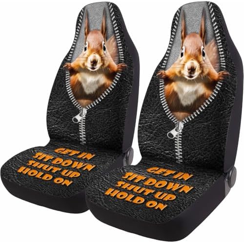 GENANY Funny Squirrel Car Seat Covers, 2-Piece Front Seat Set