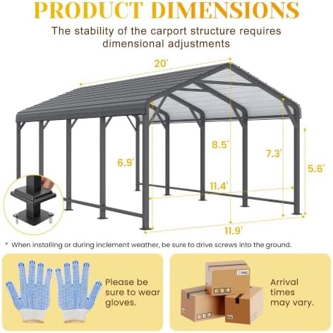 12' x 20' Carport, Heavy Duty Carport with Updated Roof & Enhanced Base, All Weather Steel Car Port, Multi-Use Car Port Garage, Metal Carports for Car, Truck, Boat, Tractors, Party, Grey - Image 5