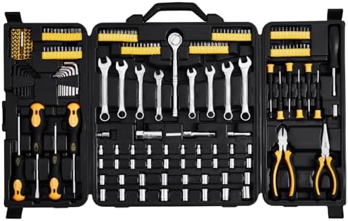 VEVOR Mechanics Tool Set 221Pieces - 1/4" and 3/8" Drive Sockets - SAE and Metric Mechanic Tool Kit with Bits - Wrenches, Ratchet Handle, Accessories, and Plastic Storage Case - for Automotive Repair by VEVOR