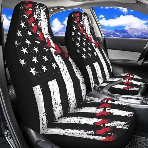 American Flag Car Front Seat Covers Baseball Stitch Car Seat Covers Set of 2 Removable Automotive Accessories Universal Fit for Cars,Sedans & SUVs